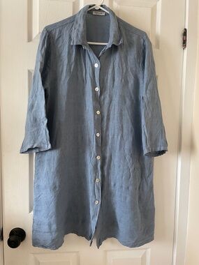 Blue Puro Lino linen tunic shirt dress 🇮🇹 Italy minimalist